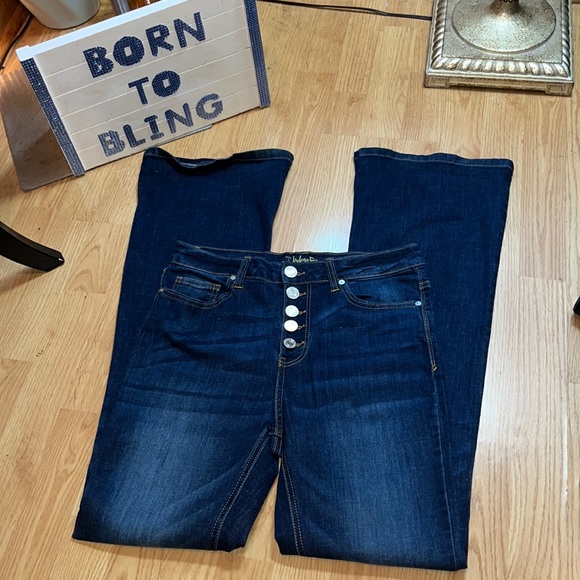 INDIGO REIN CURVY Adorable wide leg bottom blue jeans 5 button sz 7 w 27 l 32.5 - Picture 2 of 6